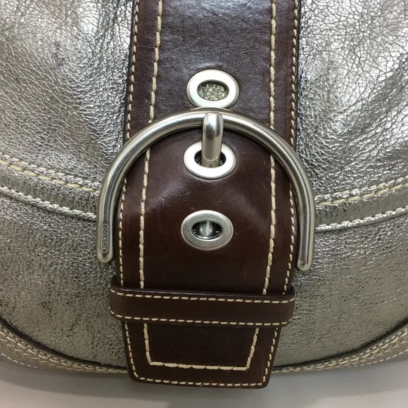 Rare Coach Soho Metallic Goat Leather Y2K Buckle Flap Shoulder Bag - Picture 6 of 17